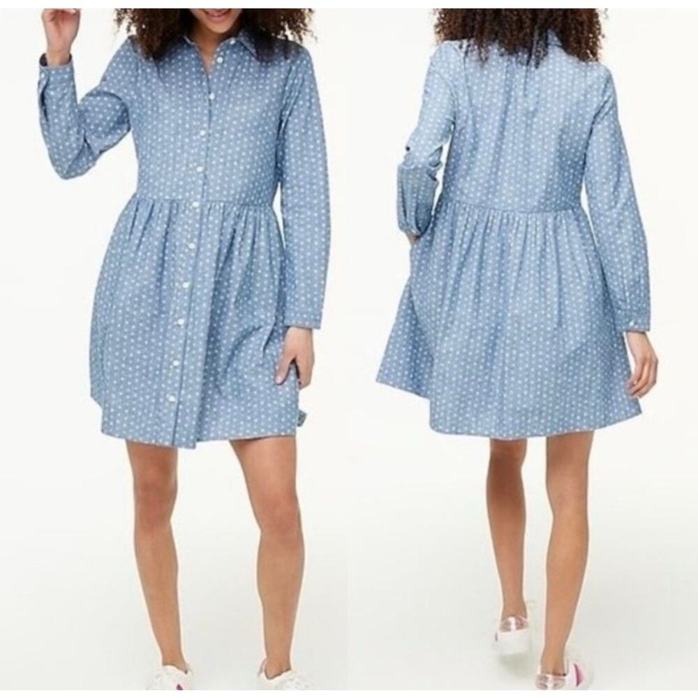 J.Crew Chambray Button Dress with White Floral Print Women's Size 2